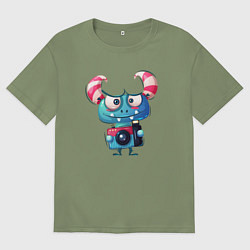 Футболка оверсайз мужская Маленький монстр с фотоаппаратом, цвет: авокадо