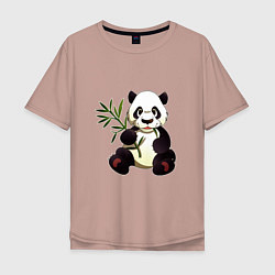 Футболка оверсайз мужская Панда кушает бамбук, цвет: пыльно-розовый