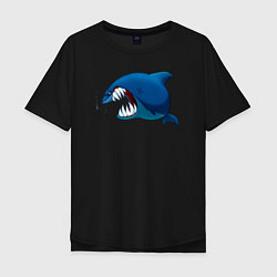 Футболка оверсайз мужская Огромная акула и два аквалангиста, цвет: черный