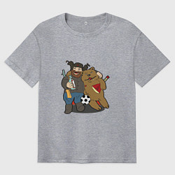Футболка оверсайз мужская Дед обнимает медведя, цвет: меланж