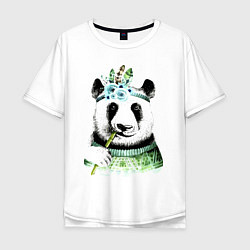 Мужская футболка оверсайз Прикольный панда жующий стебель бамбука