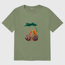 Футболка оверсайз мужская Пара улиток под листом, цвет: авокадо