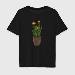 Мужская футболка оверсайз Цветущий кактус