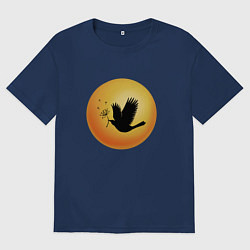 Футболка оверсайз мужская Ласточка с одуванчиком на фоне солнца, цвет: тёмно-синий