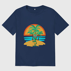 Футболка оверсайз мужская Пришелец на пляже, цвет: тёмно-синий