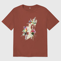 Футболка оверсайз мужская Живопись полет колибри, цвет: кирпичный