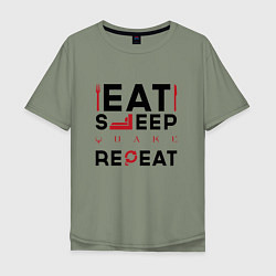 Мужская футболка оверсайз Надпись: eat sleep Quake repeat