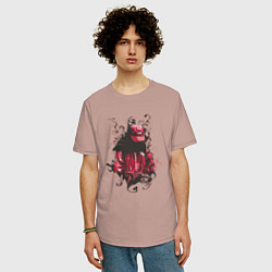 Футболка оверсайз мужская Странный человек в дыму, цвет: пыльно-розовый — фото 2