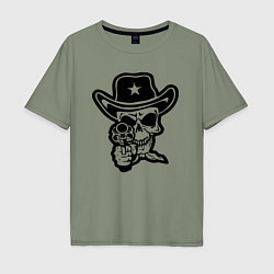 Мужская футболка оверсайз Череп с револьвером и в шляпе