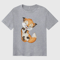 Мужская футболка оверсайз Довольная радостная лисичка