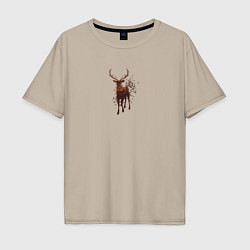 Мужская футболка оверсайз Осенний лес в силуэте идущего оленя