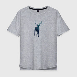 Мужская футболка оверсайз Зимний лес в силуэте стоящего оленя