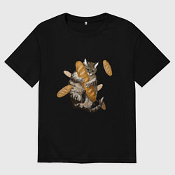 Футболка оверсайз мужская Котик и батон, цвет: черный