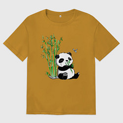 Футболка оверсайз мужская Панда бамбук и стрекоза, цвет: горчичный
