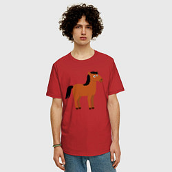 Футболка оверсайз мужская Забавная лошадь, цвет: красный — фото 2