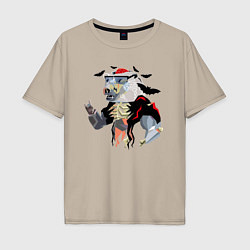 Мужская футболка оверсайз Медведь - зомби, окруженный летучими мышами - Hall