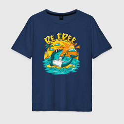 Мужская футболка оверсайз Акула серфингист будь свободным