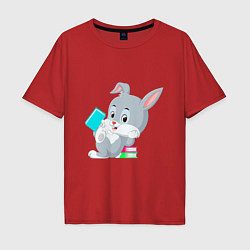 Футболка оверсайз мужская Кролик с книгами, цвет: красный