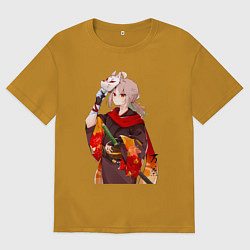 Футболка оверсайз мужская Каэдэхара Кадзуха с мечом, цвет: горчичный