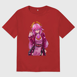 Мужская футболка оверсайз Яэ Мико на стиле - Геншин Импакт