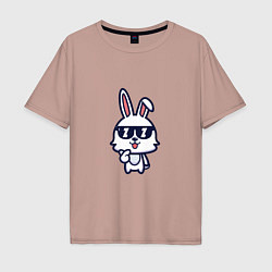 Футболка оверсайз мужская Кролик в очках, цвет: пыльно-розовый