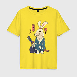 Мужская футболка оверсайз Кролик самурай с мечом