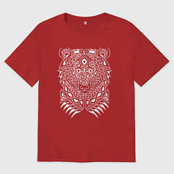Футболка оверсайз мужская Медвежья голова узорами, цвет: красный