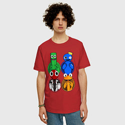 Футболка оверсайз мужская Радужные друзья: Зеленый, Синий, Оранжевый и Красн, цвет: красный — фото 2