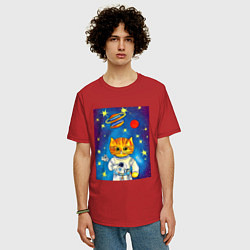 Футболка оверсайз мужская Абстрактный космический кот, цвет: красный — фото 2