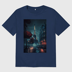 Мужская футболка оверсайз Нейросеть - Ночной Париж