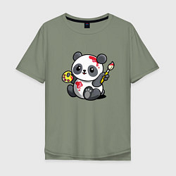 Футболка оверсайз мужская Панда - крутой художник! Cutie, цвет: авокадо