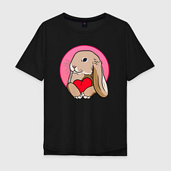 Мужская футболка оверсайз Кролик с красным сердечком