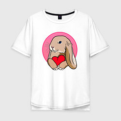 Мужская футболка оверсайз Кролик с красным сердечком