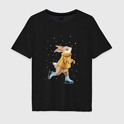 Мужская футболка оверсайз Кролик на коньках