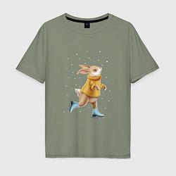 Мужская футболка оверсайз Кролик на коньках