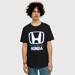 Футболка оверсайз мужская Значок Honda в стиле glitch, цвет: черный — фото 2