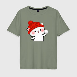 Мужская футболка оверсайз Игра в снежки - белый котик