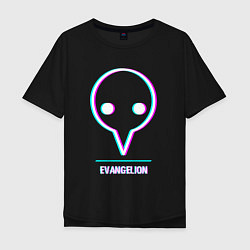 Мужская футболка оверсайз Символ Evangelion в стиле glitch