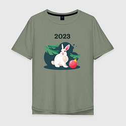 Мужская футболка оверсайз Новогодний кролик 2023