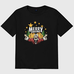 Футболка оверсайз мужская Merry Christmas Santa, цвет: черный