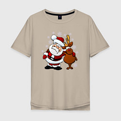 Мужская футболка оверсайз Санта и олень