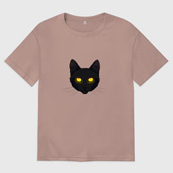 Футболка оверсайз мужская Черный кот с сияющим взглядом, цвет: пыльно-розовый