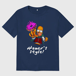 Футболка оверсайз мужская Гомер Симпсон тянется за пончиком, цвет: тёмно-синий