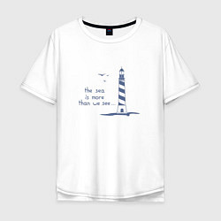 Мужская футболка оверсайз Маяк птицы море
