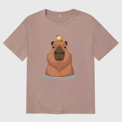 Футболка оверсайз мужская Капибара и птичка, цвет: пыльно-розовый