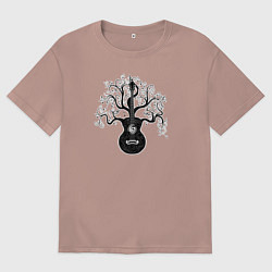 Футболка оверсайз мужская Разросшееся дерево гитара с музыкальными нотами, цвет: пыльно-розовый