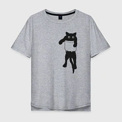 Мужская футболка оверсайз Черный котик в кармане