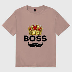 Футболка оверсайз мужская BOSS и корона с усами, цвет: пыльно-розовый