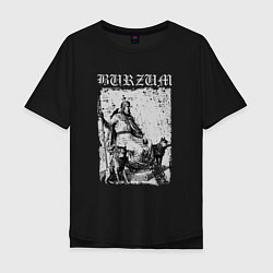 Мужская футболка оверсайз Burzum скандинавский бог Один с волками и вороном