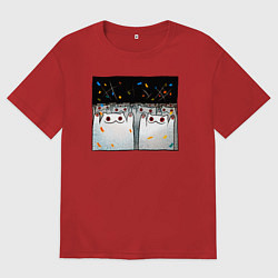 Футболка оверсайз мужская Мрачные коты празднуют, цвет: красный